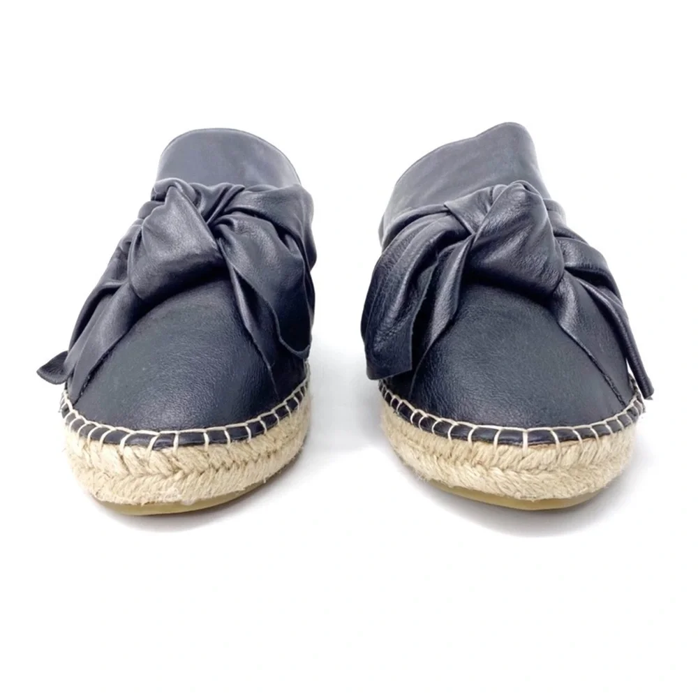 Sam Edelman Espadrille Mules Lynda Black Leather Shoes Size 8 Bow Slides New